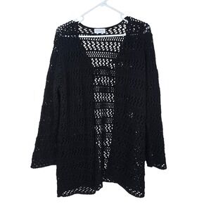 Avenue Vintage Open Crochet Knit Cardigan Sweater Black Size‎ 14/16 Made in USA